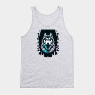 Malamute Watercolor Stencil Artwork Tank Top